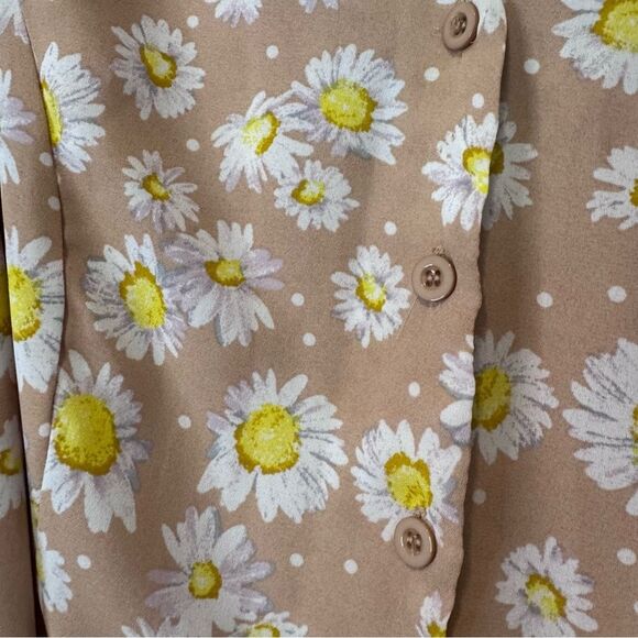 Lulus Castana Nude Floral Print Button-Up Dress Size XL Summer Dainty Mini - Picture 6 of 11